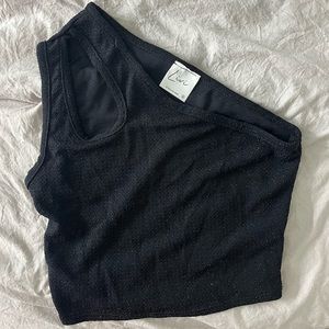 Glitter off the shoulder cropped tank top